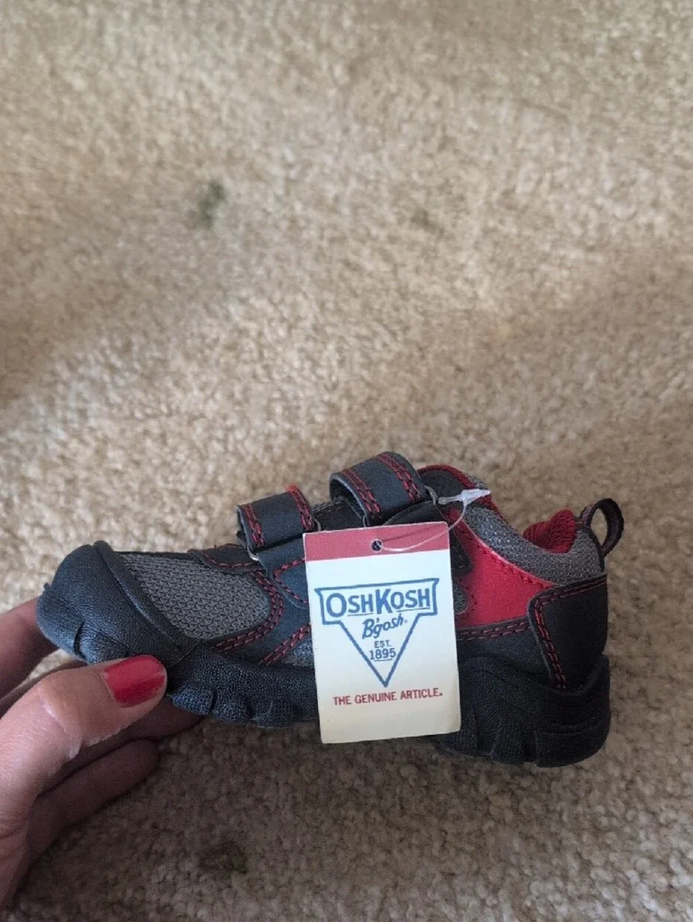 OshKosh B'gosh Gray and Red Kids Hook-and-Loop Sneakers